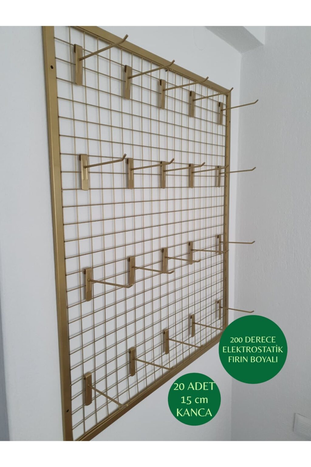 TEL PANO 70X100 CM, DUVARA MONTE, 5x5 SIK TELLİ, RENK GOLD, 20 ADET 15 CM KANCA DAHİL
