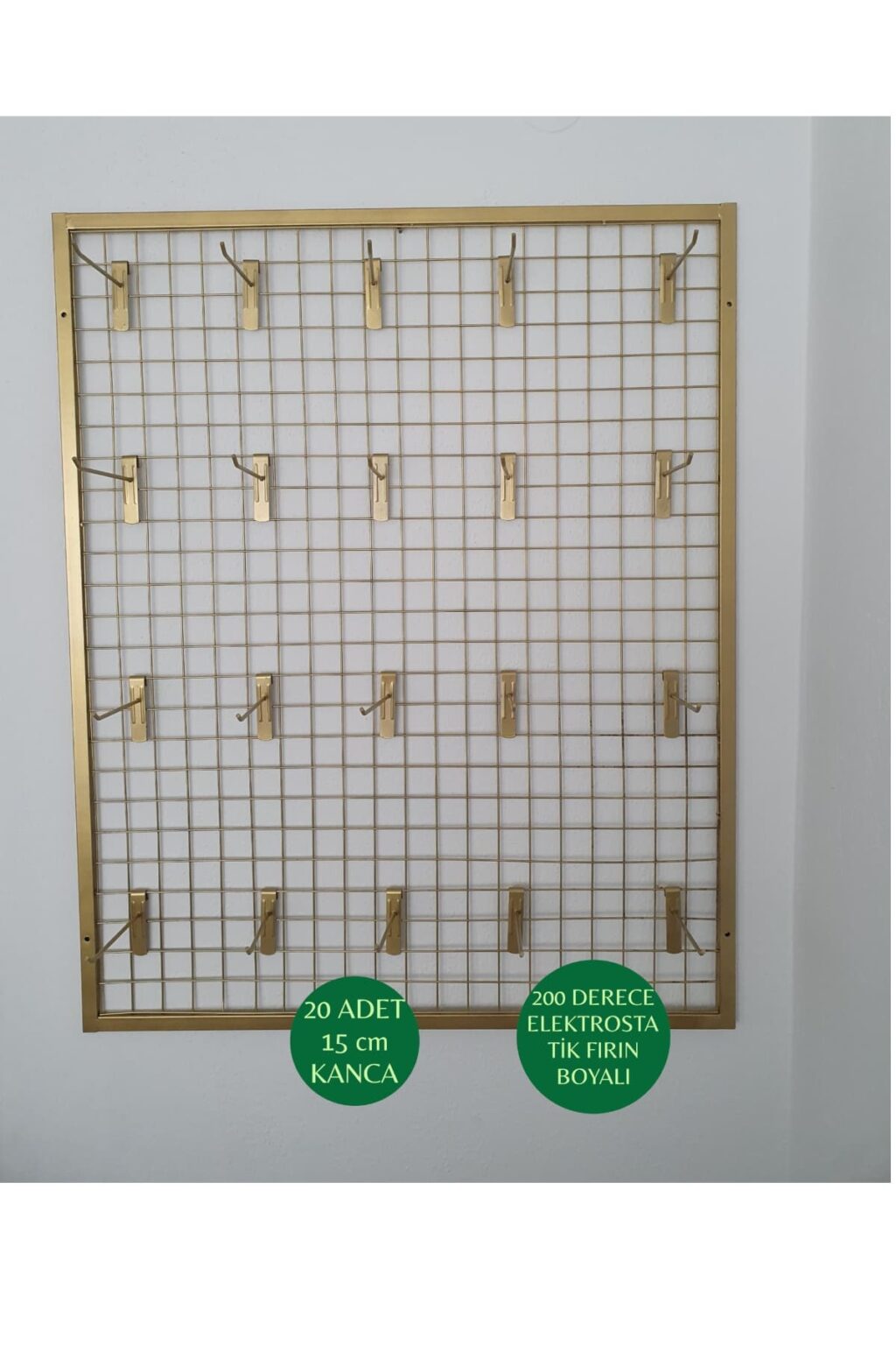 TEL PANO 70X100 CM, DUVARA MONTE, 5x5 SIK TELLİ, RENK GOLD, 20 ADET 15 CM KANCA DAHİL - Görsel 4