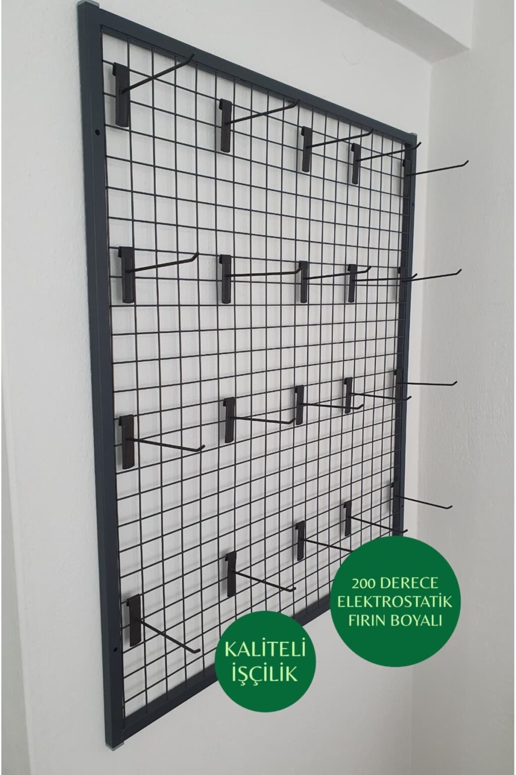 TEL PANO 70X100 CM, 5x5 SIK TELLİ DUVARA MONTE, 20 ADET 15 CM KANCA DAHİL RENK: MAT SİYAH