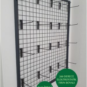 TEL PANO 70X100 CM, 5x5 SIK TELLİ DUVARA MONTE, 20 ADET 15 CM KANCA DAHİL RENK: MAT SİYAH