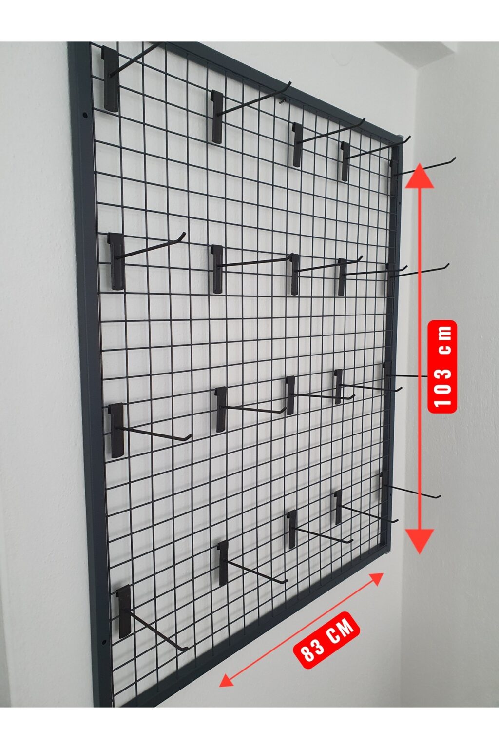 TEL PANO 70X100 CM, 5x5 SIK TELLİ DUVARA MONTE, 20 ADET 15 CM KANCA DAHİL RENK: MAT SİYAH - Görsel 2