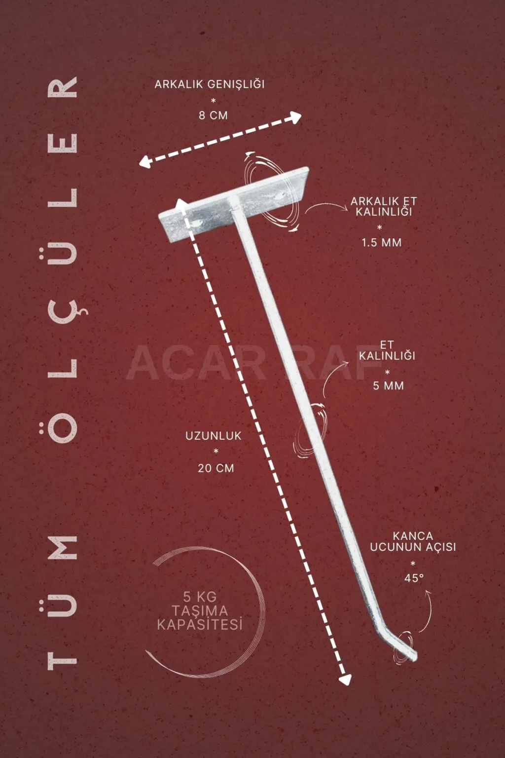 20 cm - 50 Adet Vidalı Kanca - Kanca - Raf Aksesuarı -raf Kancası - Raf Askısı - Görsel 2