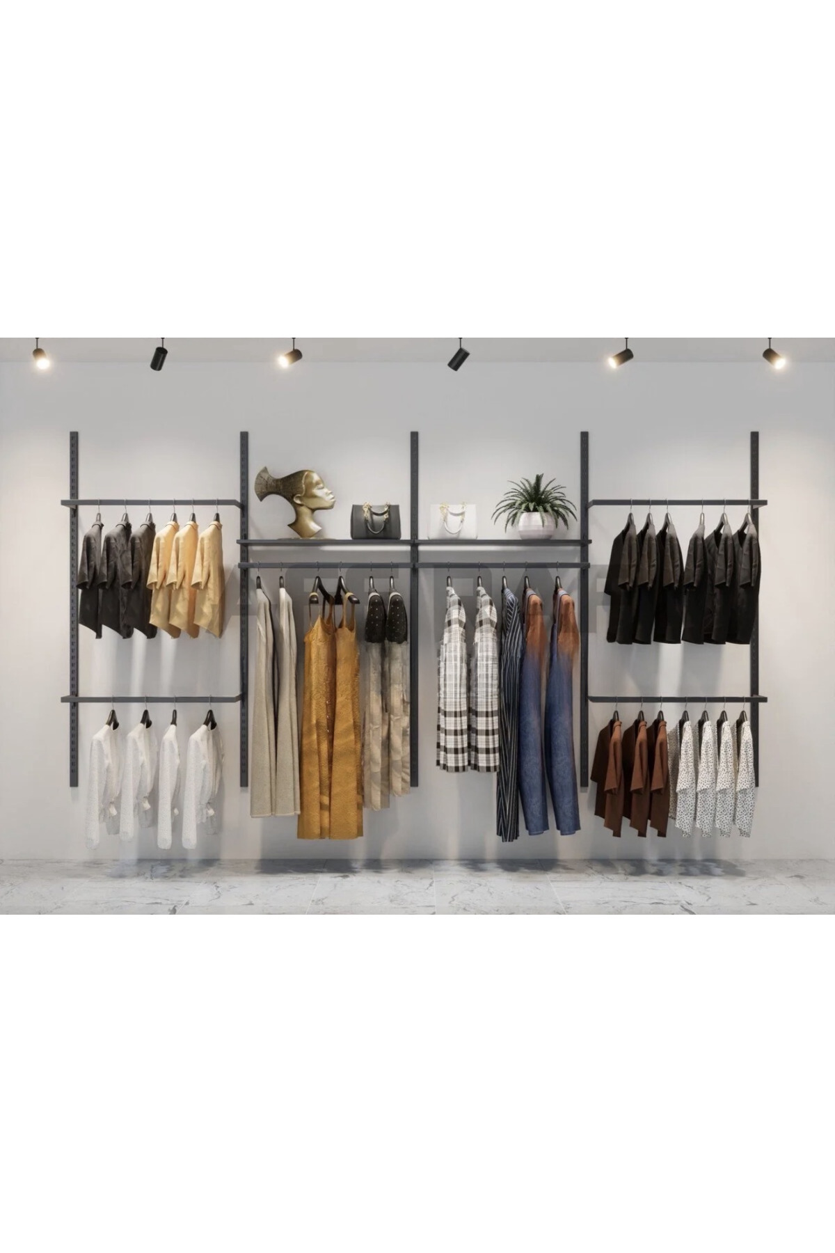 Mağaza Askılık Sistemi, Raf Sistemi, Butik Rafı, Mağaza Stand, Giyinme Odası 245*200