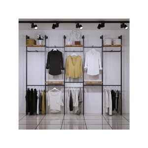 SİYAH F SİSTEM Mağaza Raf Sistemi, Askılık Sistemi, Butik Rafı, Mağaza Stand, Giyinme Odası-365*200