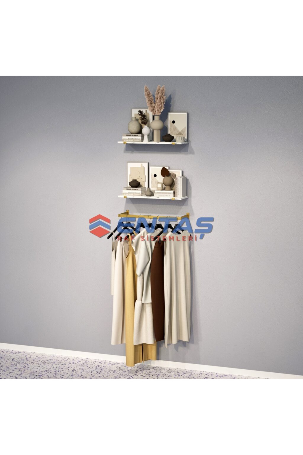Mağaza Askılık Raf Sistemi 95x220 cm Gold - Butik Stand, Giyinme Odası Sistemi