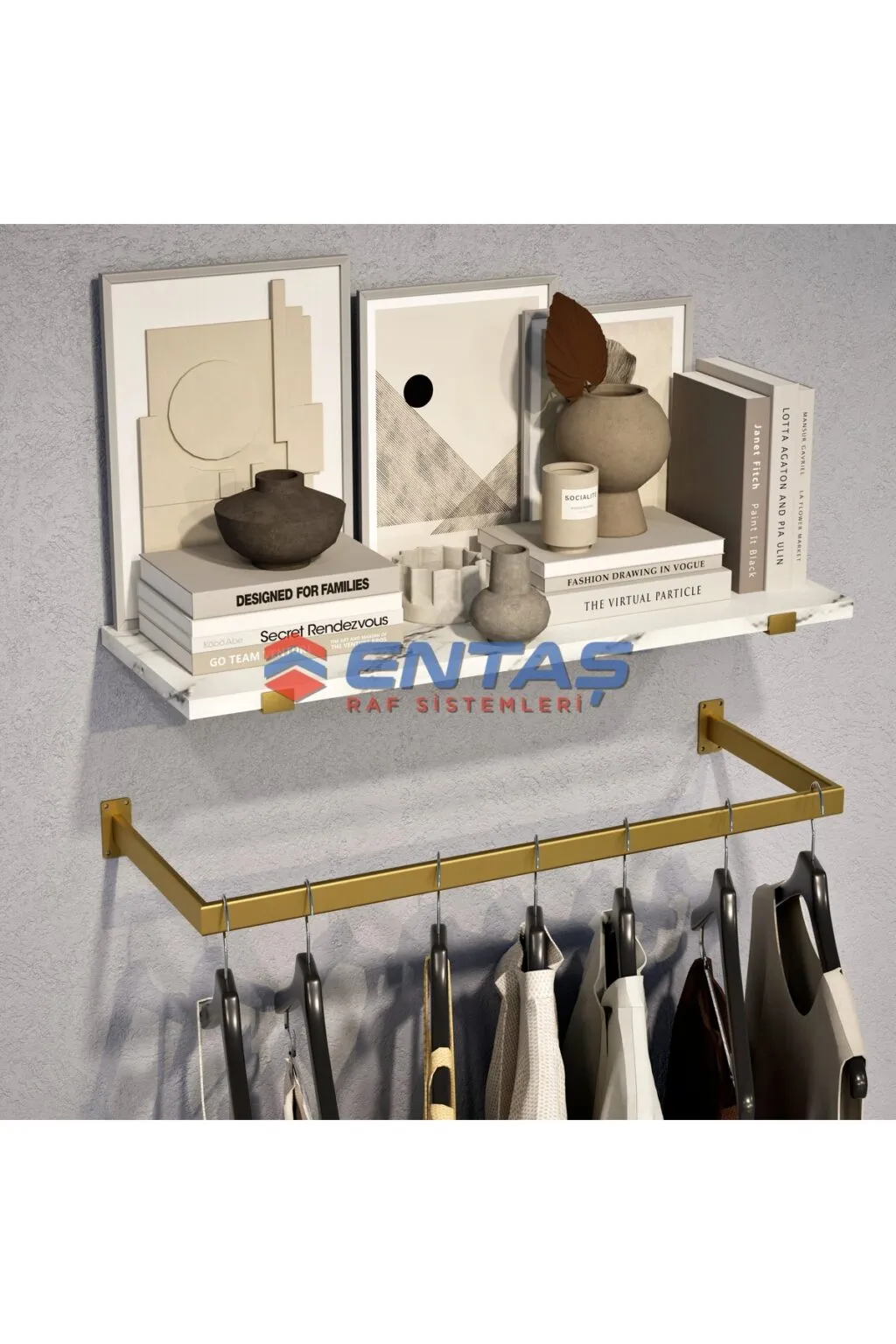 95*H:220, Giyinme Odası Rafı,Askılık Sistemi, Mağaza Raf Sistemi,Butik Raf Sistemi - Görsel 3