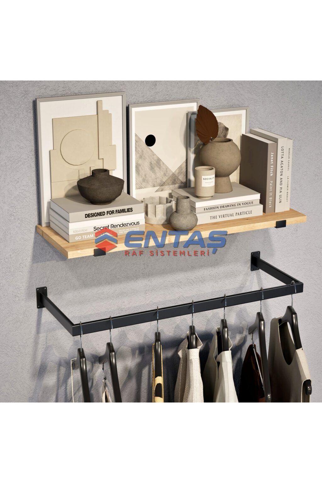 Mağaza Askılık Raf Sistemi 95x220 cm Siyah - Butik Stand, Giyinme Odası Sistemi - Görsel 3