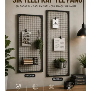 Sık Telli Tel Raf - Siyah Renkli Tel Pano Stand, Duvar Askılığı, Telefon ve Züccaciye Raf 60x150 cm