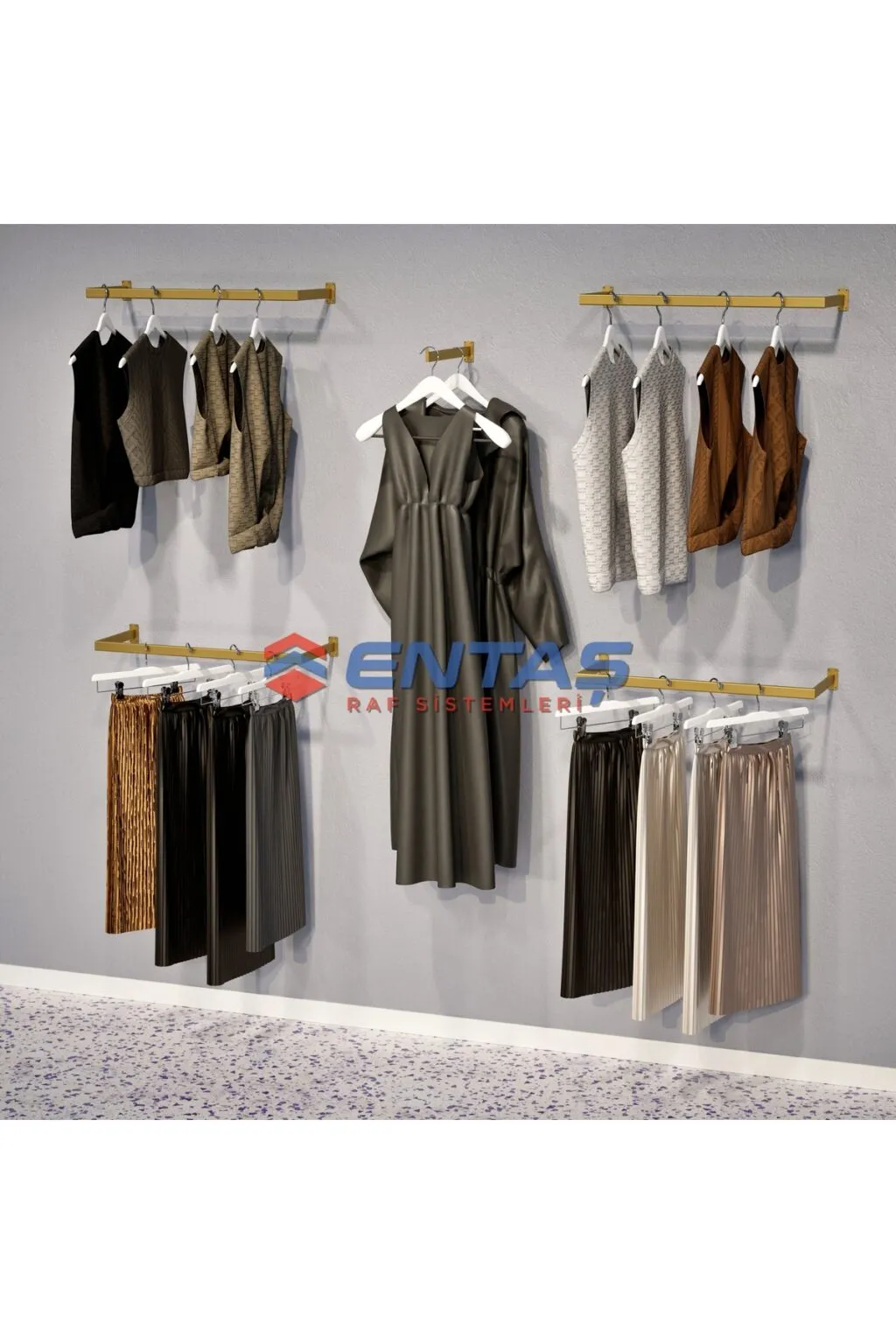 250*H:220,Giyinme Odası Rafı,Askılık Sistemi, Mağaza Raf Sistemi,Butik Raf Sistemi - Görsel 3