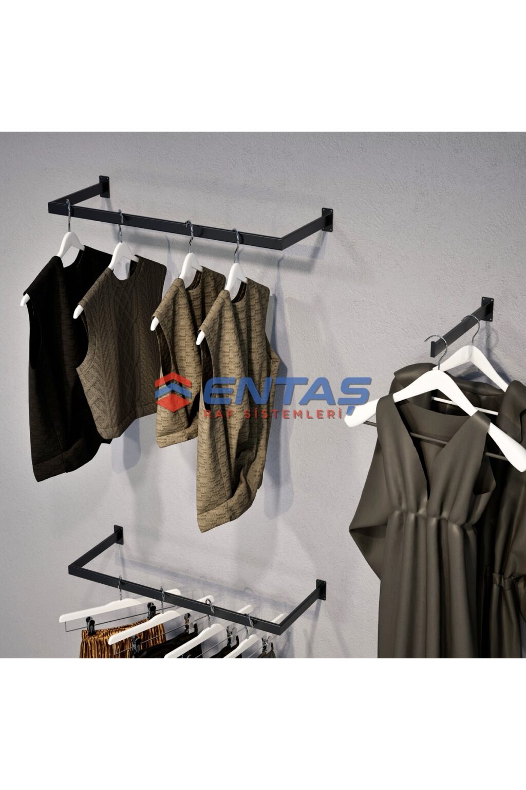 Mağaza Askılık Raf Sistemi 250x220 cm Siyah - Butik Stand, Giyinme Odası Sistemi - Görsel 3