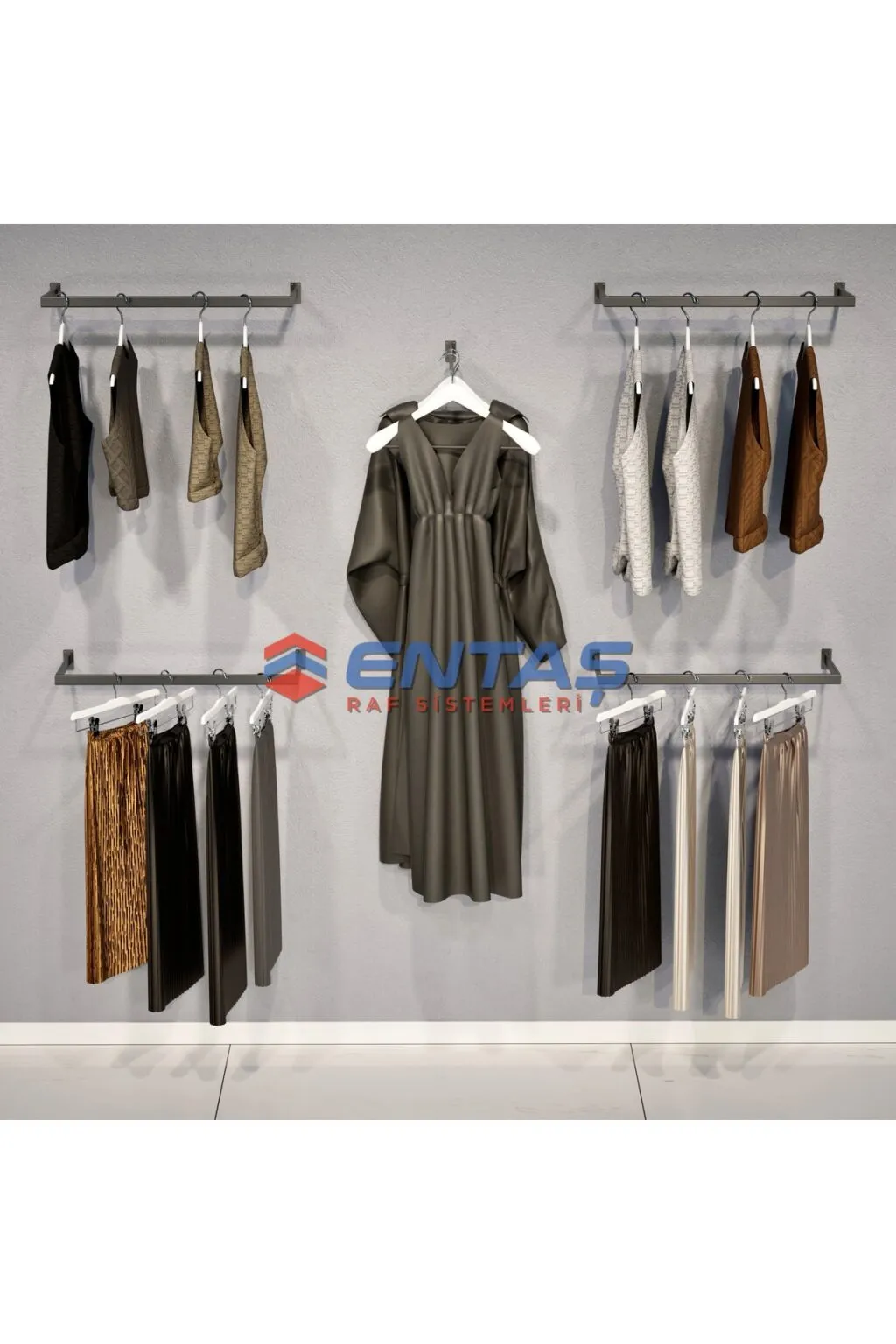 190*H:220,Giyinme Odası Rafı,Askılık Sistemi, Mağaza Raf Sistemi,Butik Raf Sistemi