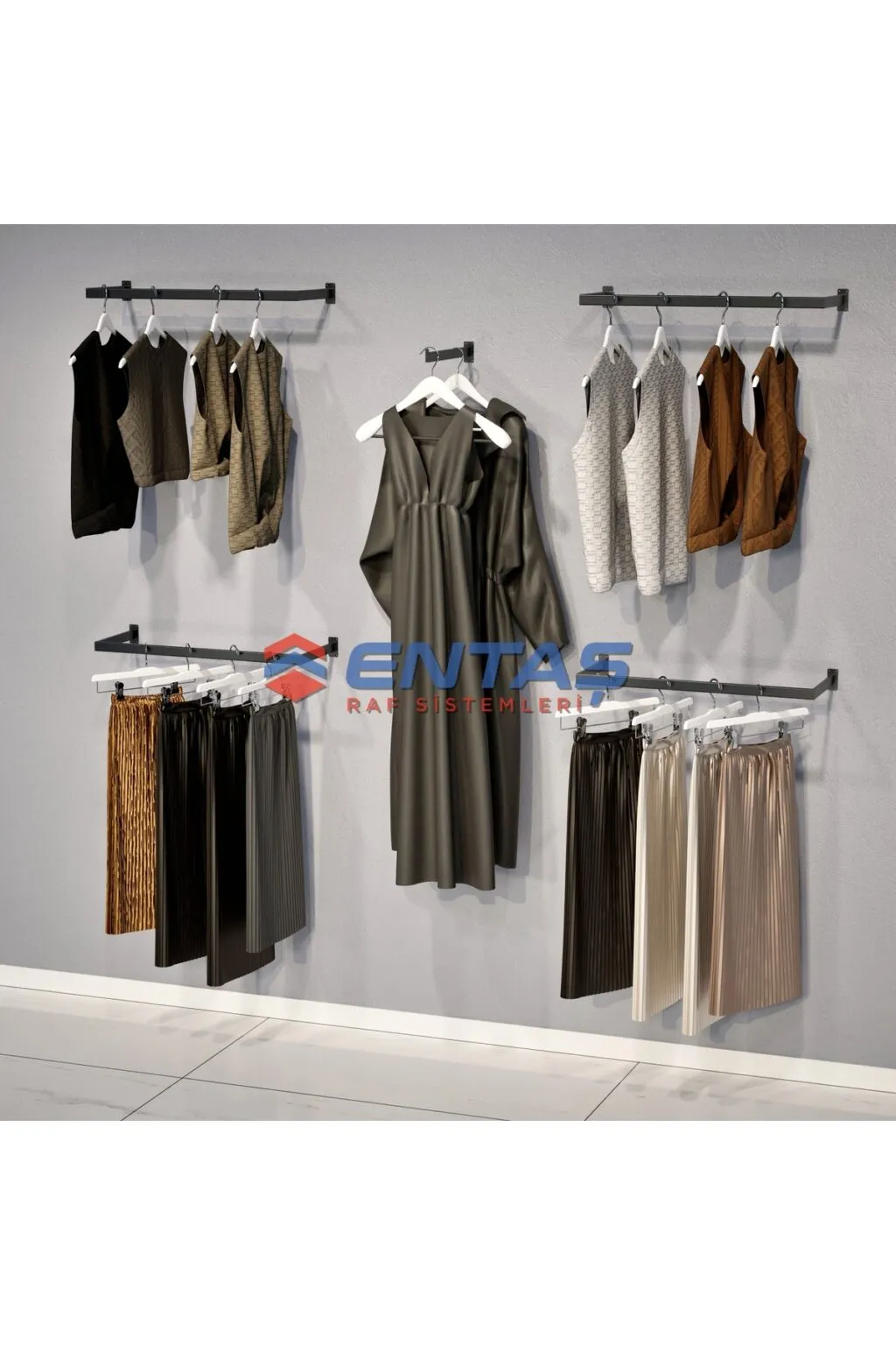 190*H:220,Giyinme Odası Rafı,Askılık Sistemi, Mağaza Raf Sistemi,Butik Raf Sistemi - Görsel 2
