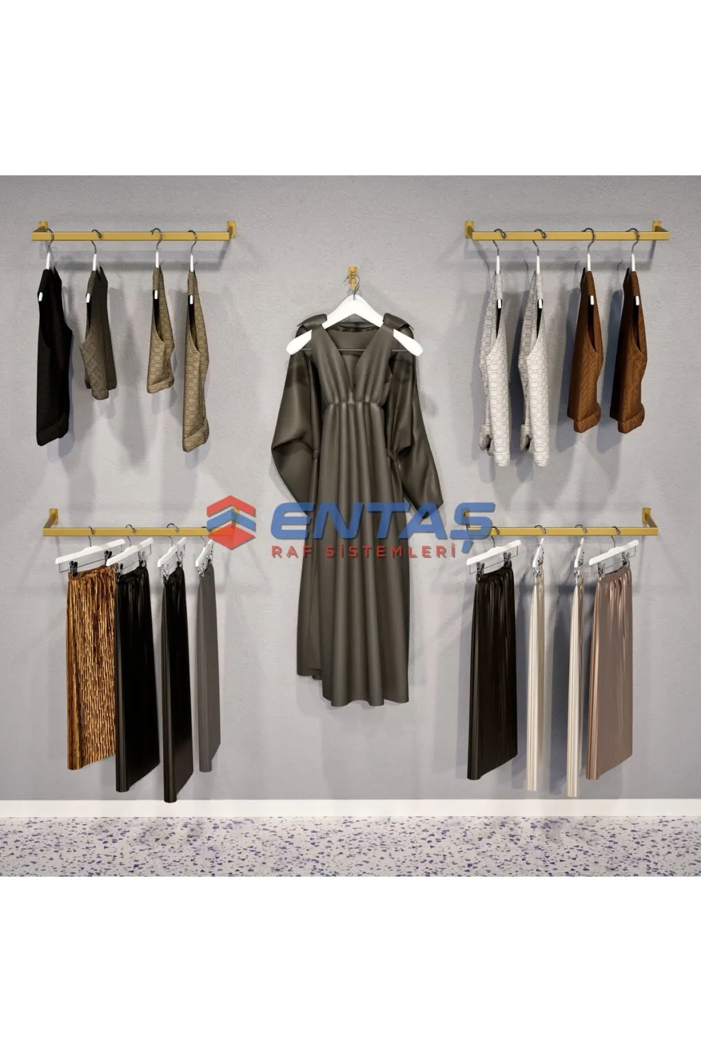 190*H:220,Giyinme Odası Rafı,Askılık Sistemi, Mağaza Raf Sistemi,Butik Raf Sistemi