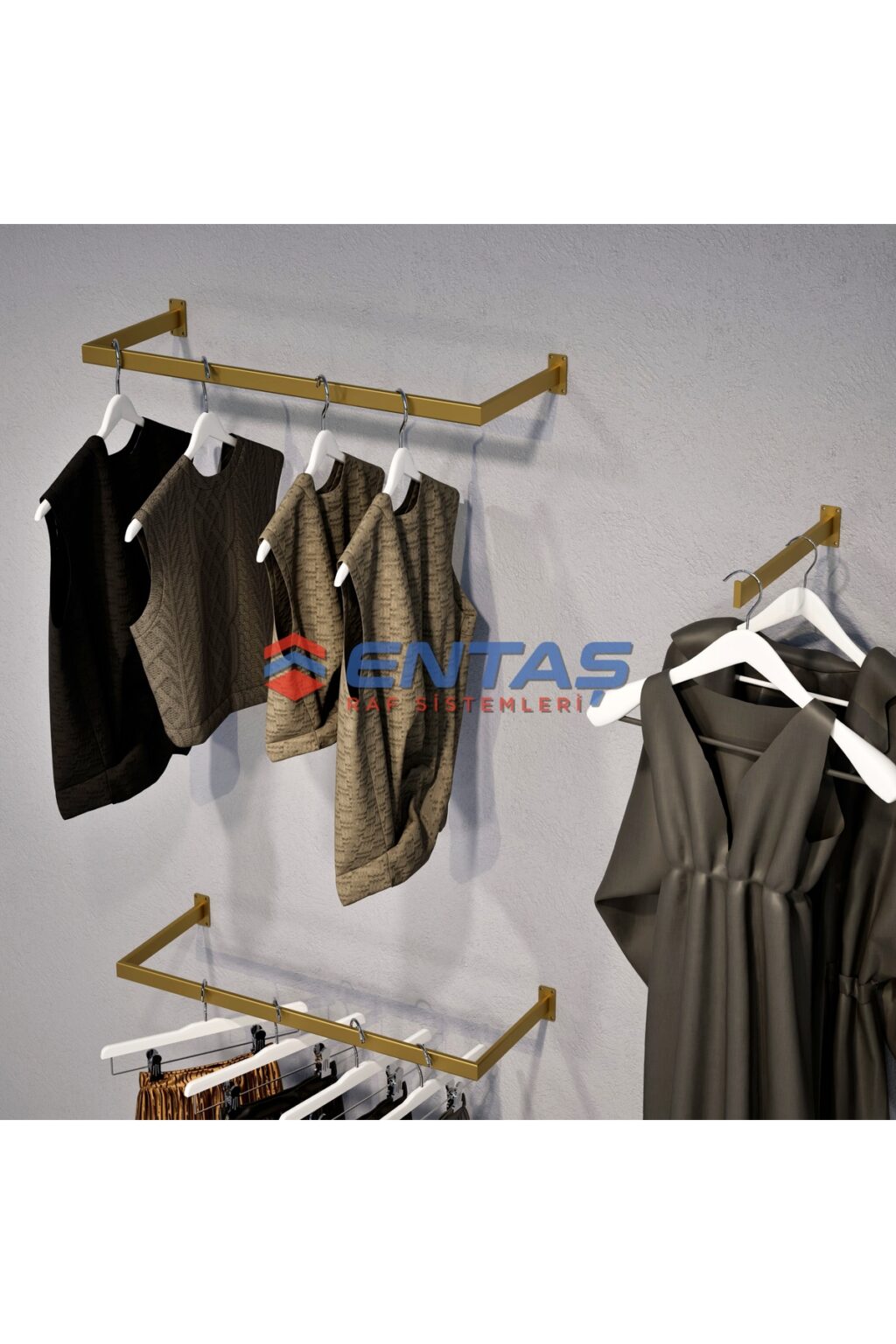 Mağaza Askılık Raf Sistemi 190x220 cm Gold - Butik Stand, Giyinme Odası Sistemi - Görsel 4