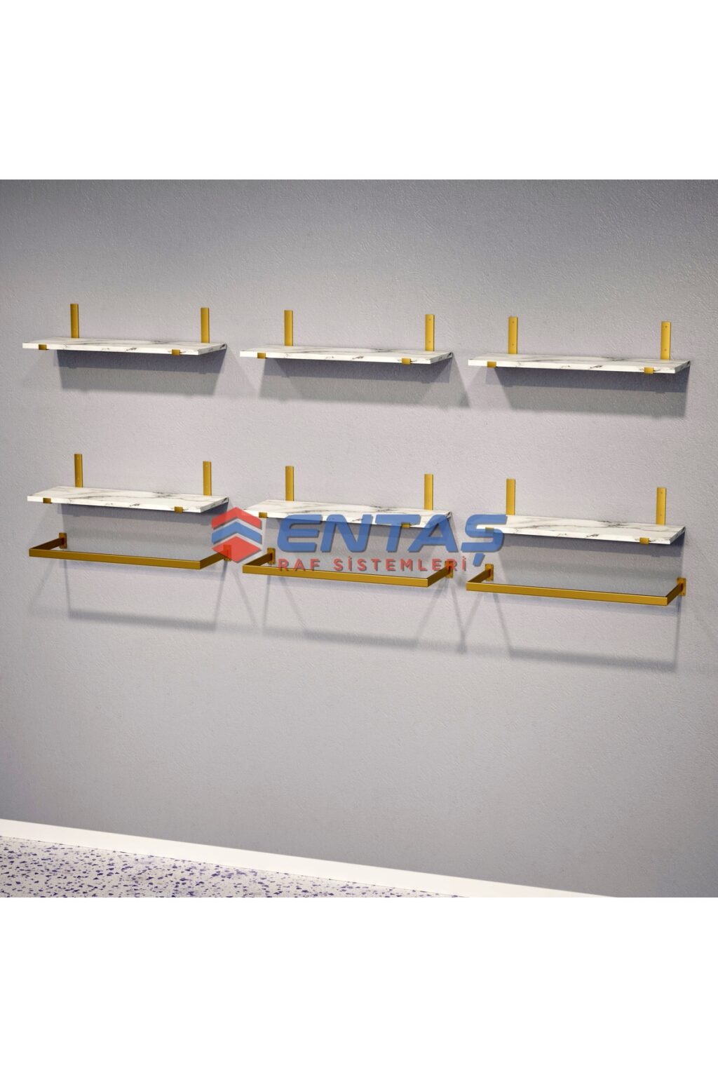 Mağaza Askılık Raf Sistemi 190x220 cm Gold - Butik Stand, Giyinme Odası Sistemi - Görsel 2