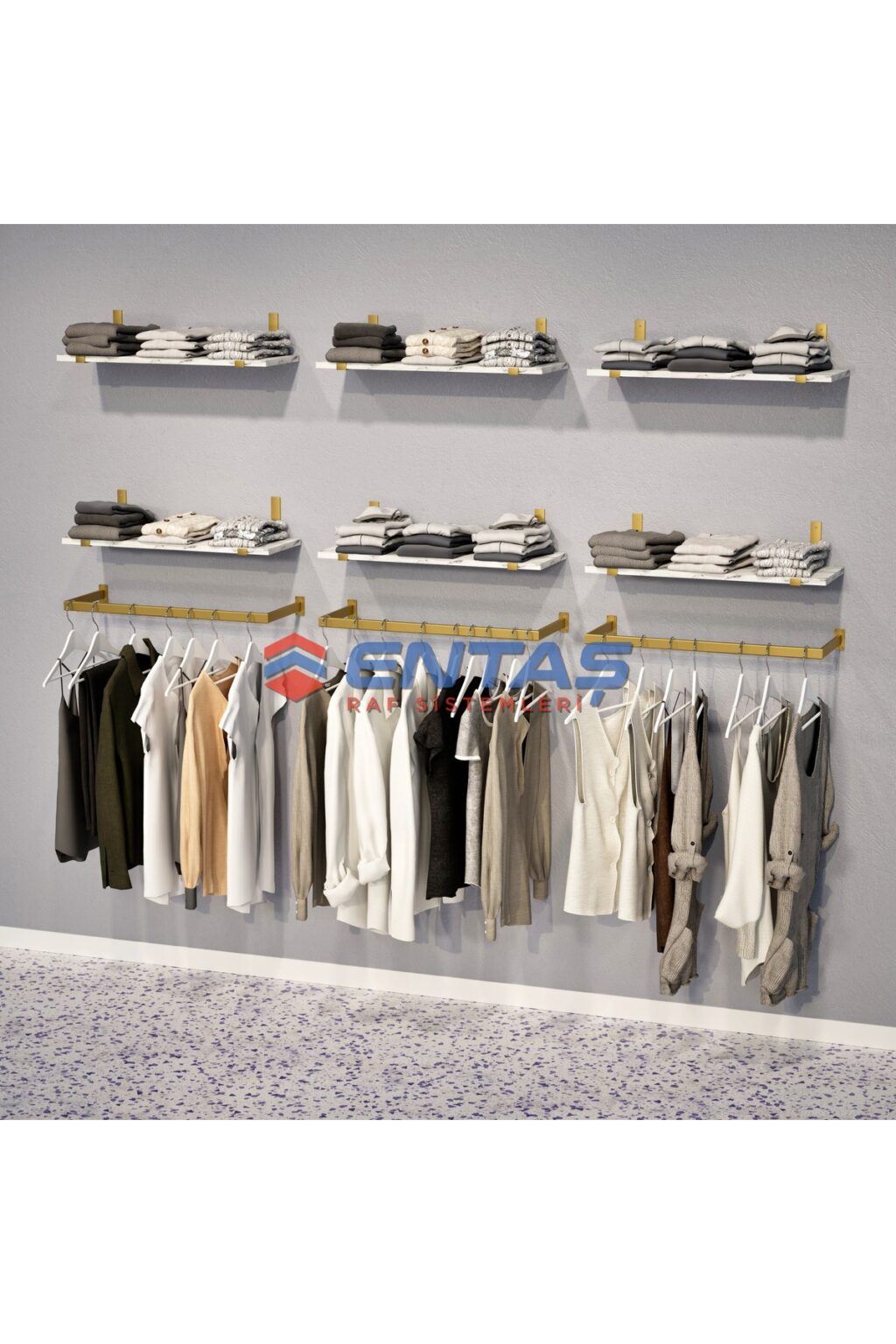 Mağaza Askılık Raf Sistemi 190x220 cm Gold - Butik Stand, Giyinme Odası Sistemi - Görsel 4