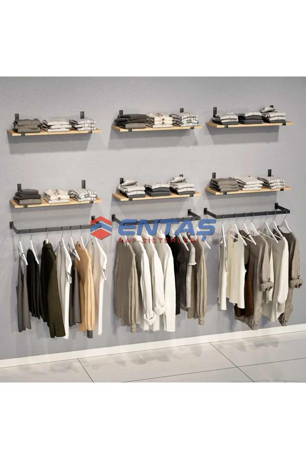 190*H:220,Giyinme Odası Rafı,Askılık Sistemi, Mağaza Raf Sistemi,Butik Raf Sistemi