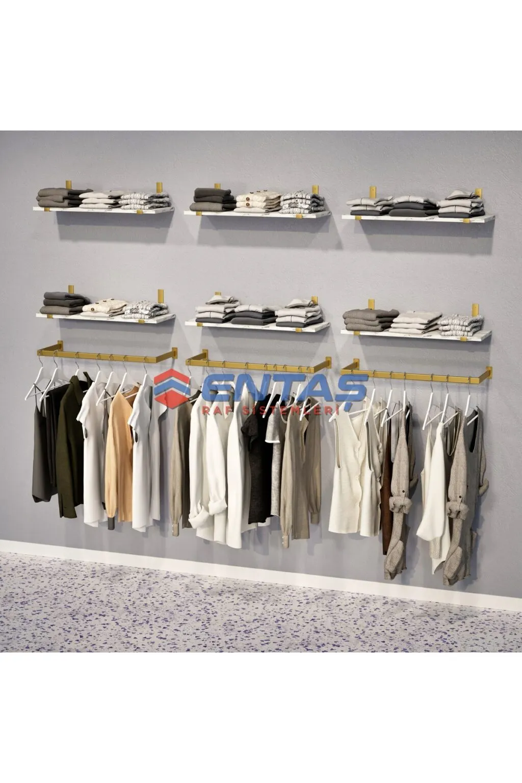 250*H:220,Giyinme Odası Rafı,Askılık Sistemi, Mağaza Raf Sistemi,Butik Raf Sistemi - Görsel 3