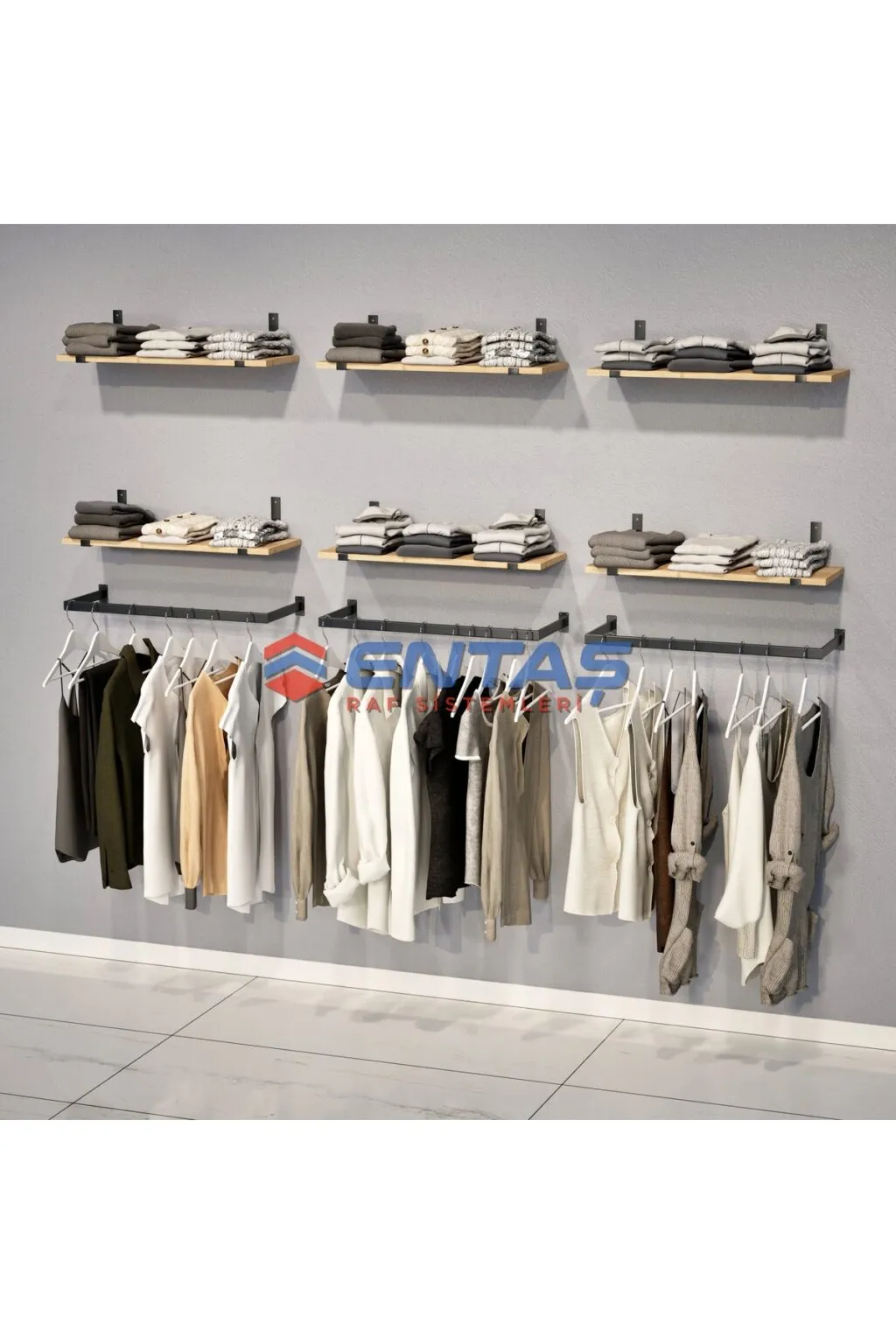 250*H:220,Giyinme Odası Rafı,Askılık Sistemi, Mağaza Raf Sistemi,Butik Raf Sistemi - Görsel 4