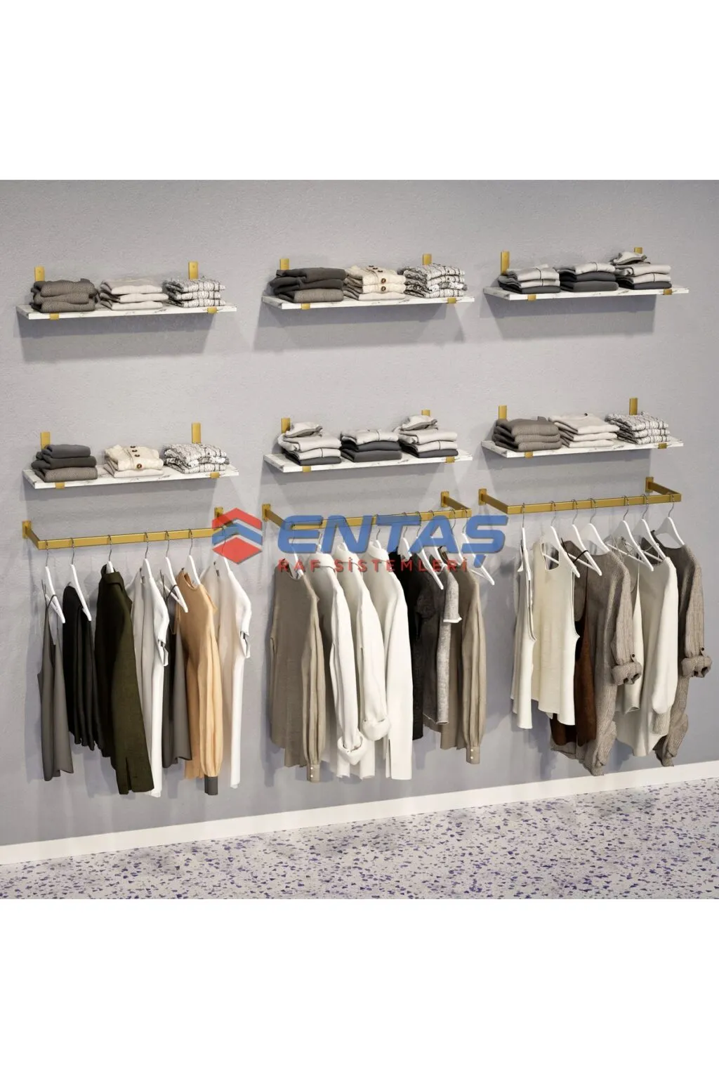 280*H:220,Giyinme Odası Rafı,Askılık Sistemi, Mağaza Raf Sistemi,Butik Raf Sistemi