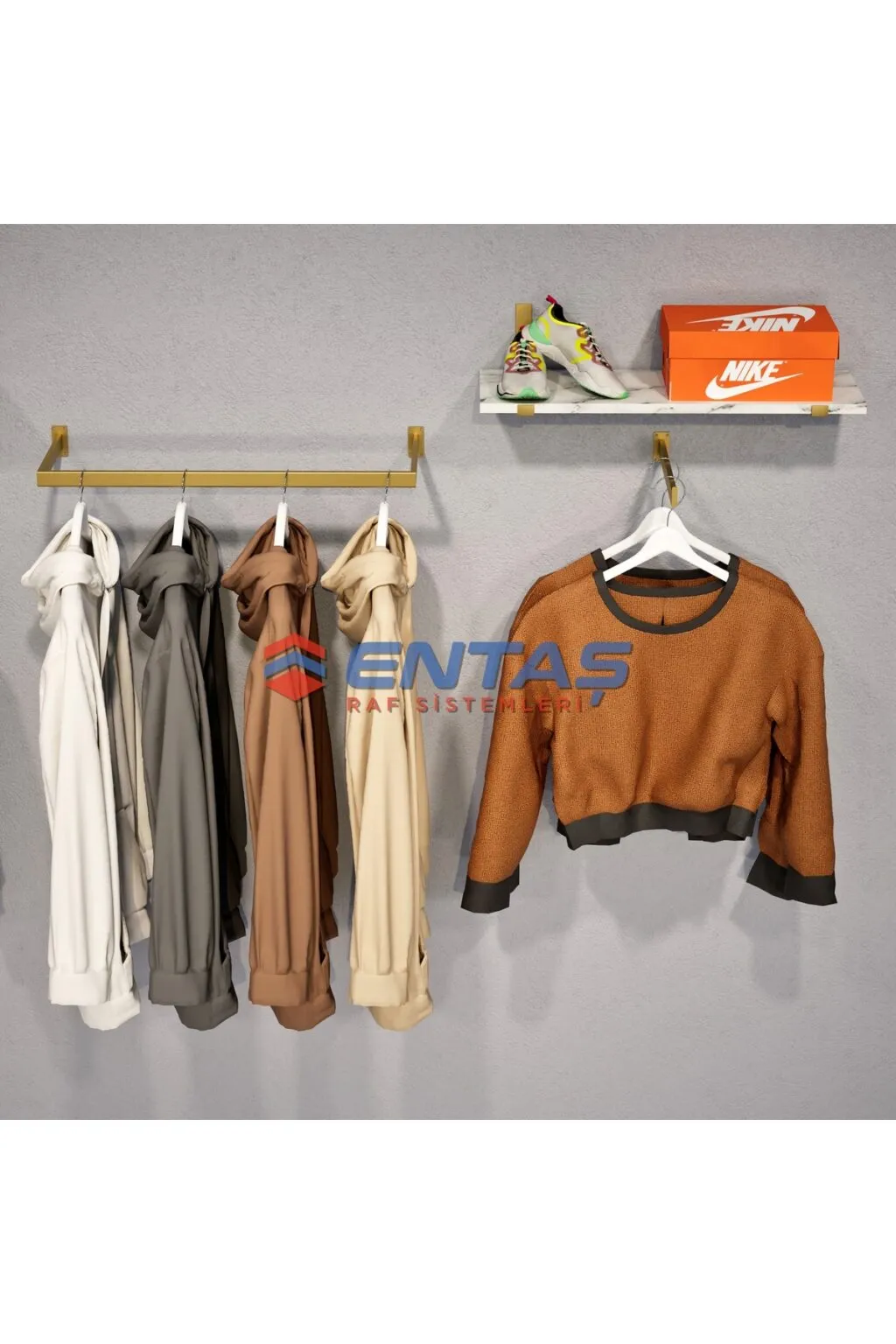 220*H:220, Giyinme Odası Rafı,Askılık Sistemi, Mağaza Raf Sistemi,Butik Raf Sistemi - Görsel 3