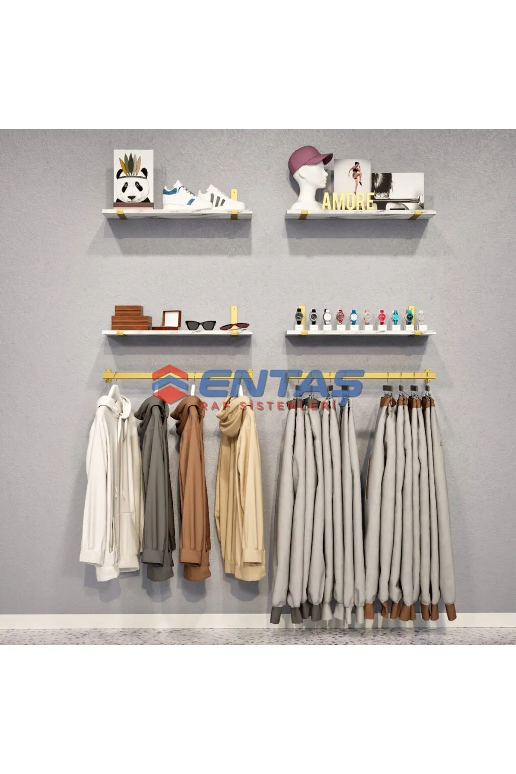 130*H:220,Giyinme Odası Rafı,Askılık Sistemi, Mağaza Raf Sistemi,Butik Raf Sistemi