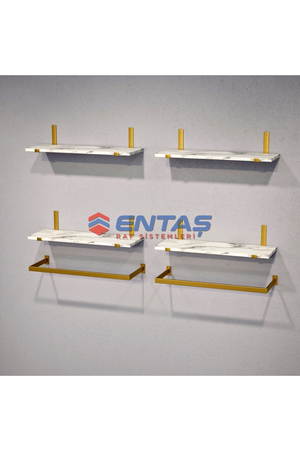 Mağaza Askılık Raf Sistemi 130x220 cm Gold - Butik Stand, Giyinme Odası Sistemi - Görsel 2