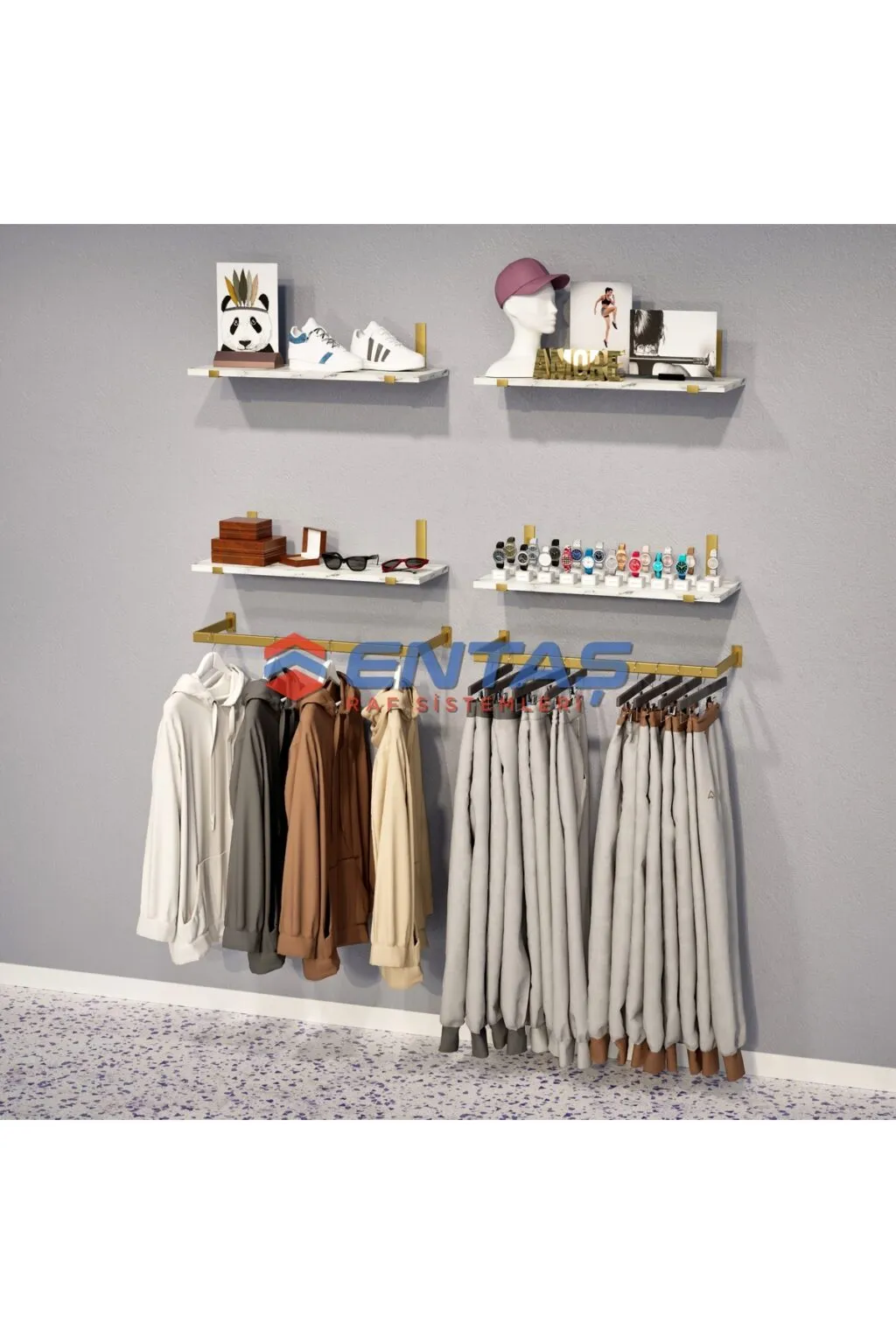 130*H:220,Giyinme Odası Rafı,Askılık Sistemi, Mağaza Raf Sistemi,Butik Raf Sistemi - Görsel 4