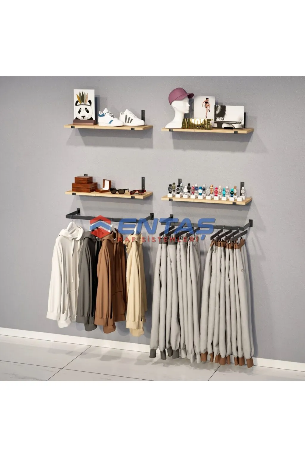 130*H:220,Giyinme Odası Rafı,Askılık Sistemi, Mağaza Raf Sistemi,Butik Raf Sistemi - Görsel 4