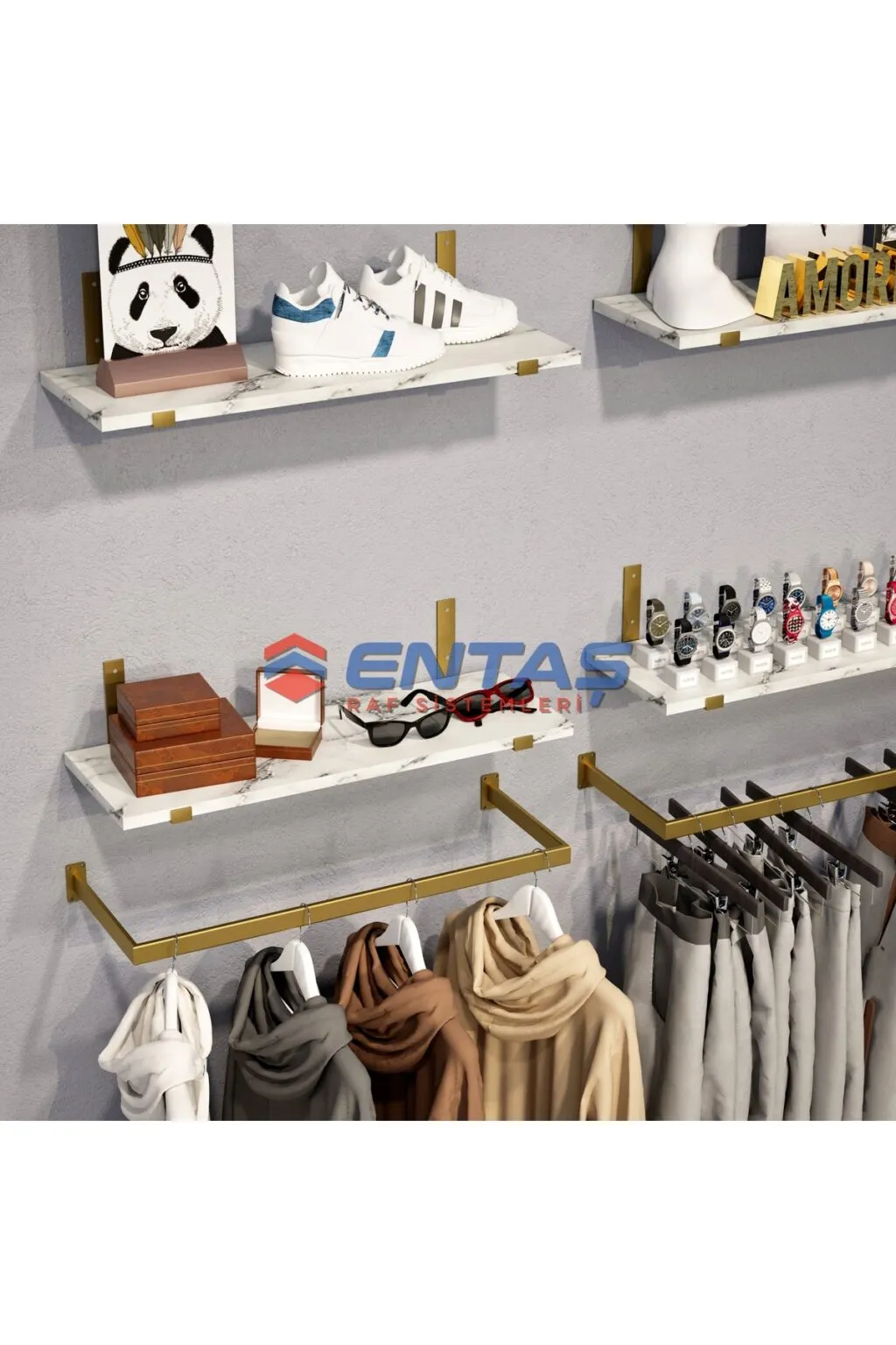 190*H:220,Giyinme Odası Rafı,Askılık Sistemi, Mağaza Raf Sistemi,Butik Raf Sistemi - Görsel 3