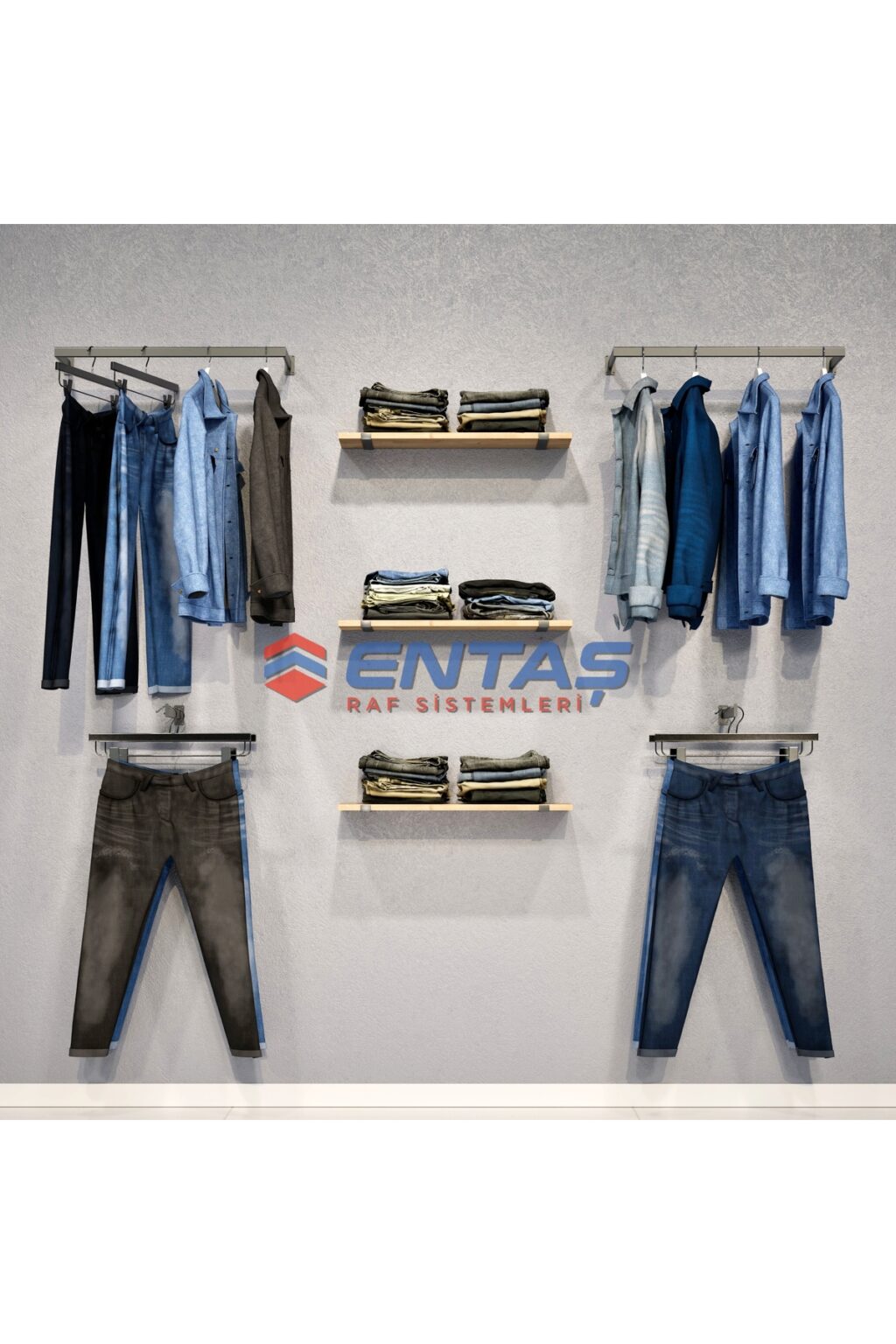 Mağaza Askılık Raf Sistemi 250x220 cm Siyah - Butik Stand, Giyinme Odası Sistemi
