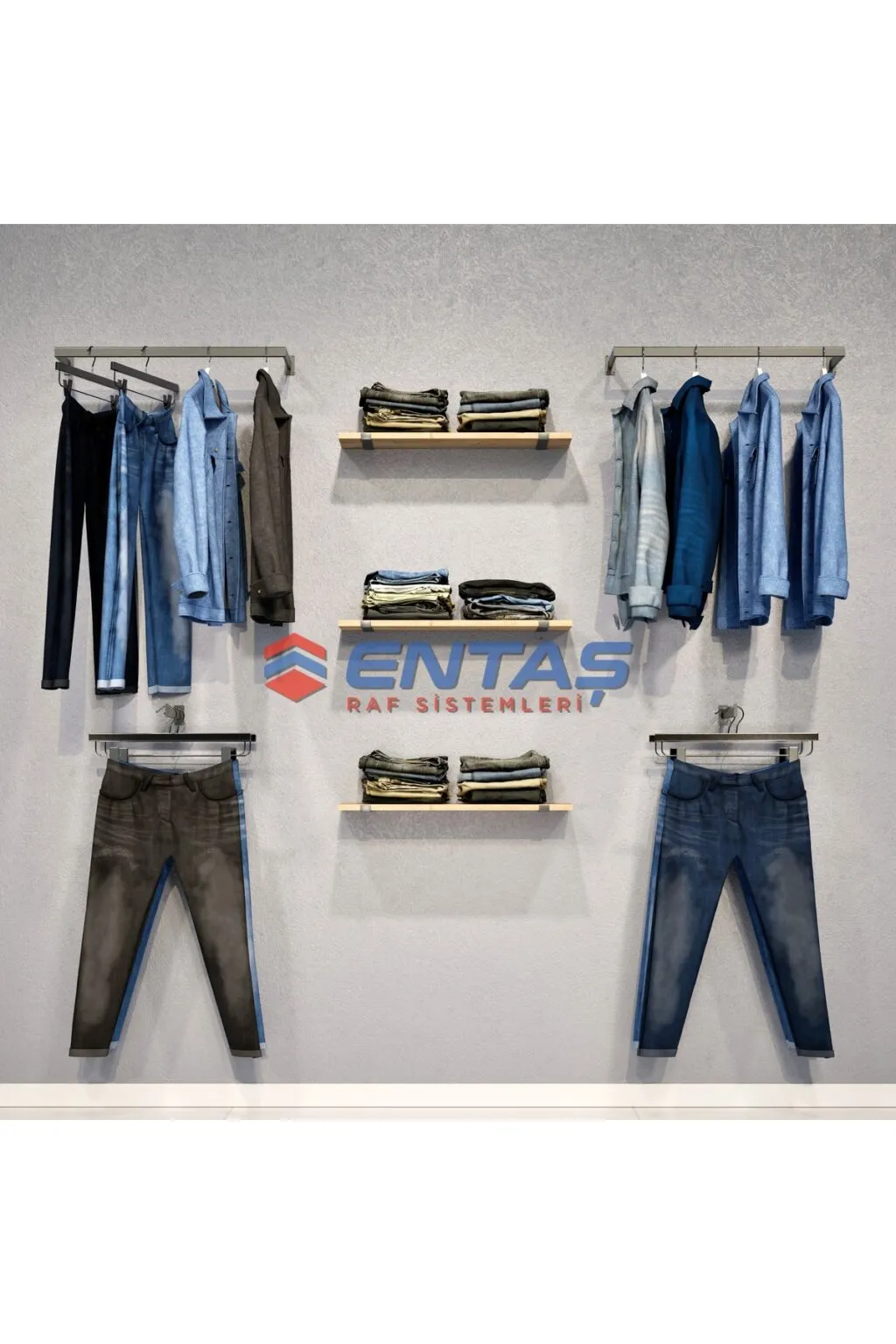 250*H:220,Giyinme Odası Rafı,Askılık Sistemi, Mağaza Raf Sistemi,Butik Raf Sistemi