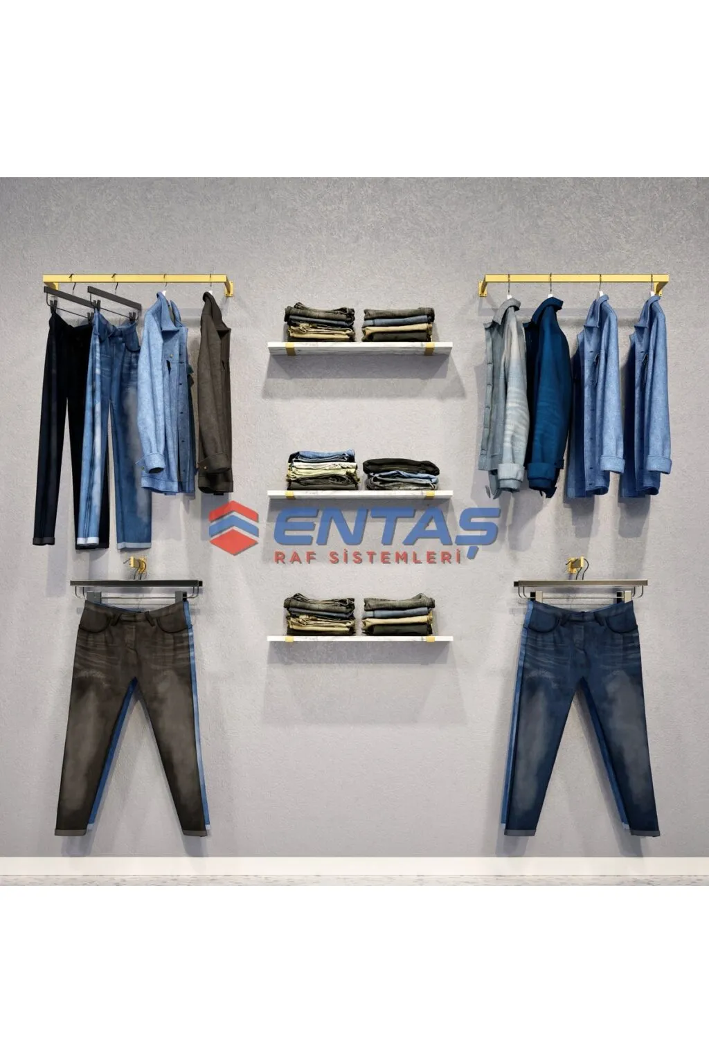 190*H:220,Giyinme Odası Rafı,Askılık Sistemi, Mağaza Raf Sistemi,Butik Raf Sistemi