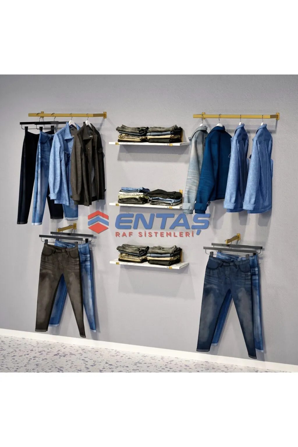190*H:220,Giyinme Odası Rafı,Askılık Sistemi, Mağaza Raf Sistemi,Butik Raf Sistemi - Görsel 2