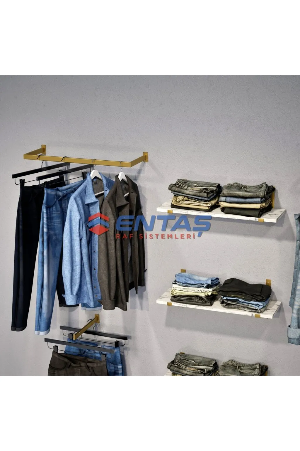 190*H:220,Giyinme Odası Rafı,Askılık Sistemi, Mağaza Raf Sistemi,Butik Raf Sistemi - Görsel 4