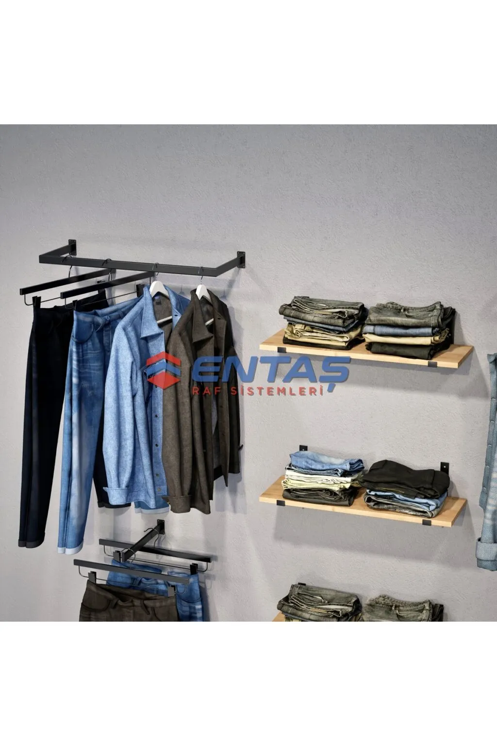 190*H:220,Giyinme Odası Rafı,Askılık Sistemi, Mağaza Raf Sistemi,Butik Raf Sistemi - Görsel 2