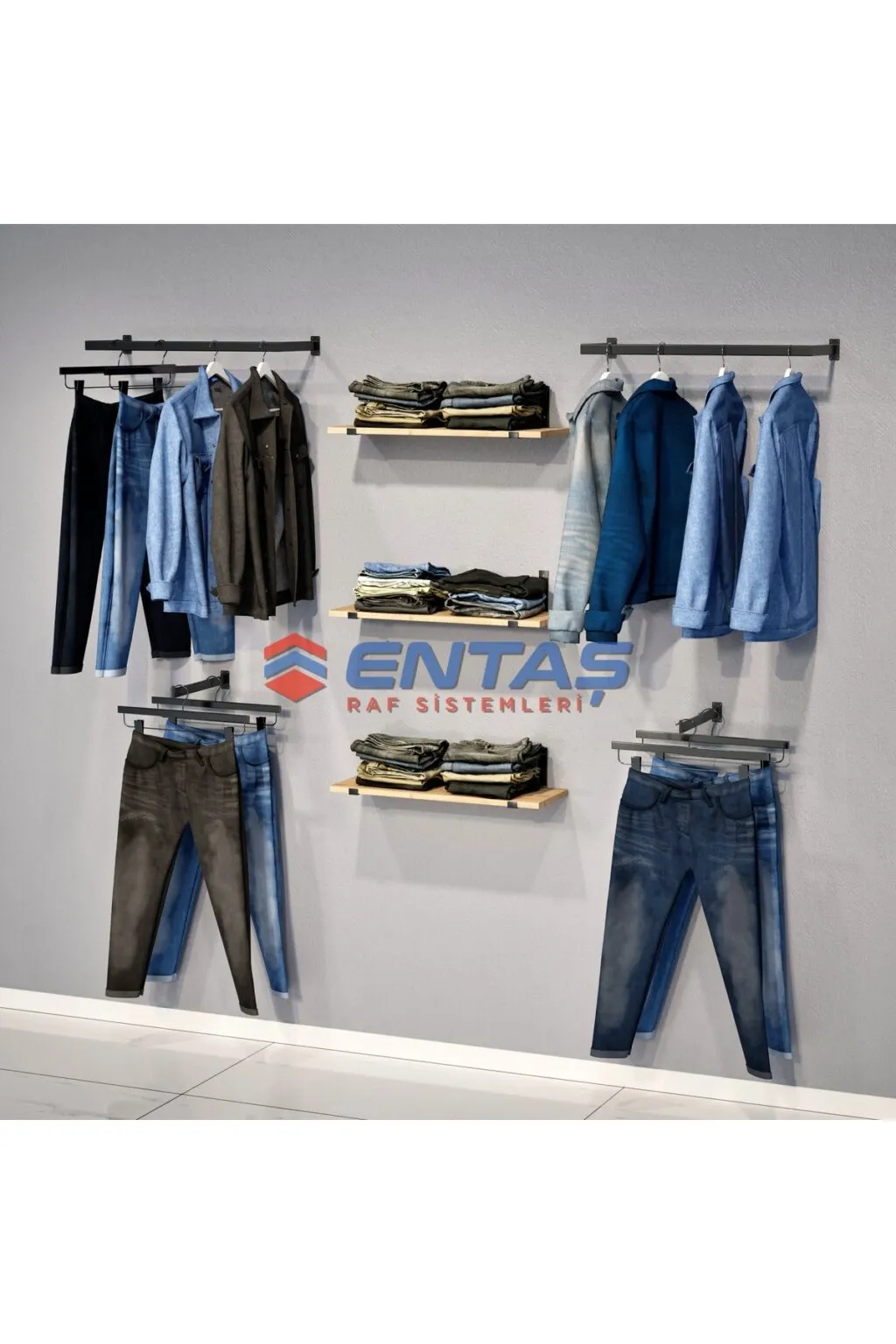 190*H:220,Giyinme Odası Rafı,Askılık Sistemi, Mağaza Raf Sistemi,Butik Raf Sistemi - Görsel 3