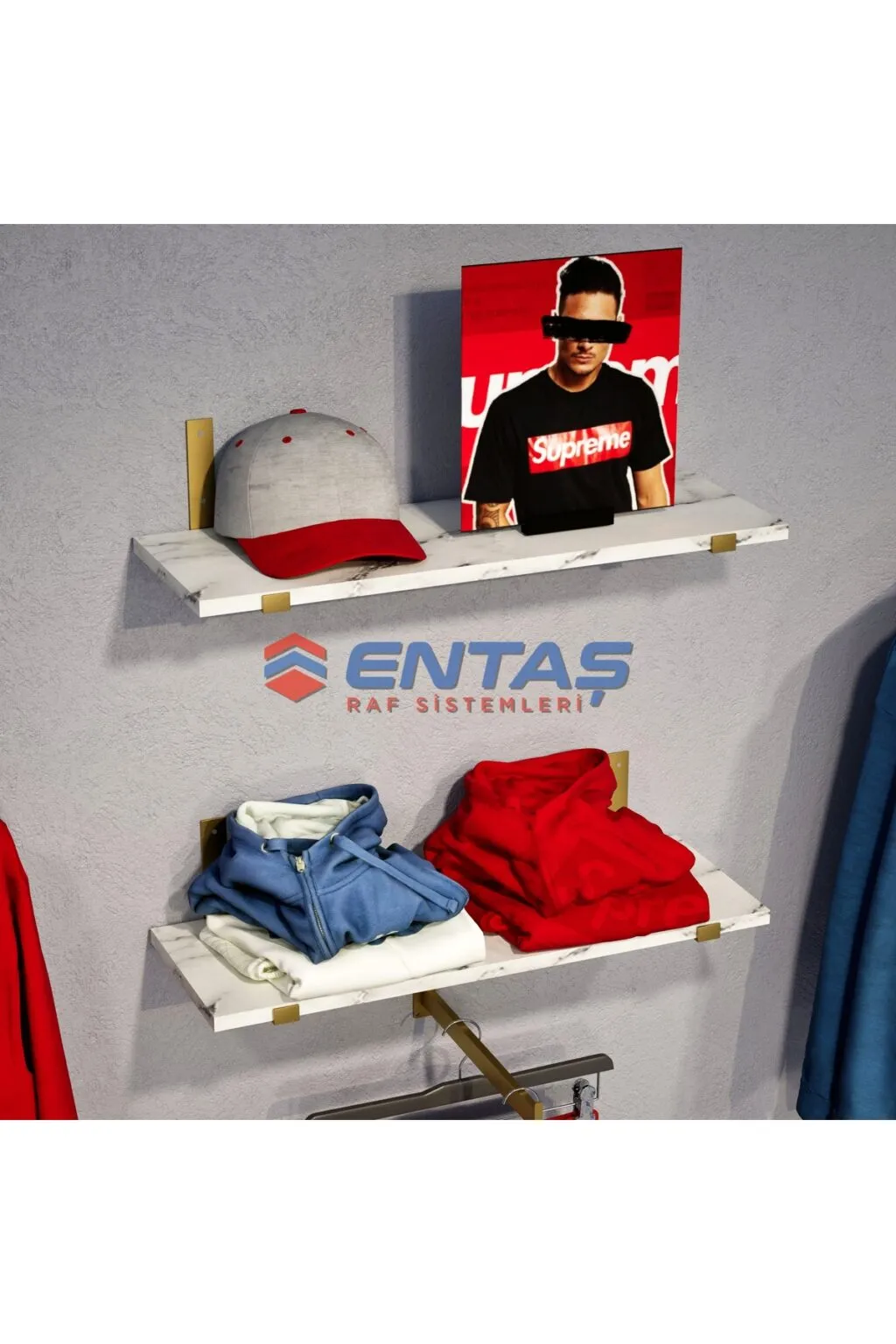 190*H:220,Giyinme Odası Rafı,Askılık Sistemi, Mağaza Raf Sistemi,Butik Raf Sistemi - Görsel 3