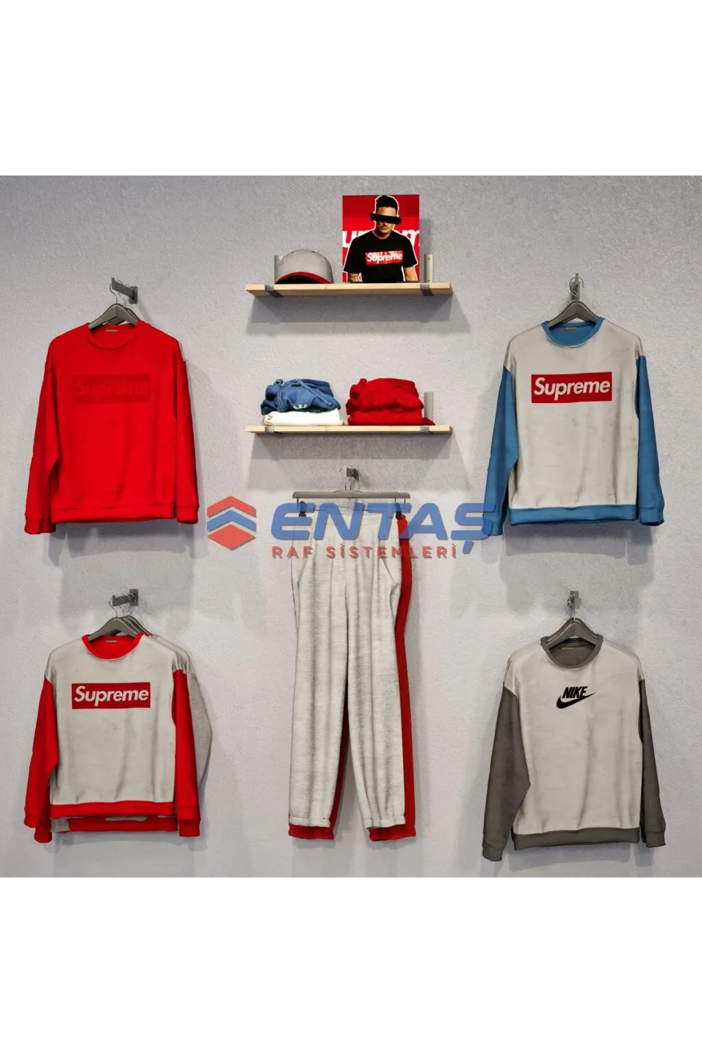 190*H:220,Giyinme Odası Rafı,Askılık Sistemi, Mağaza Raf Sistemi,Butik Raf Sistemi