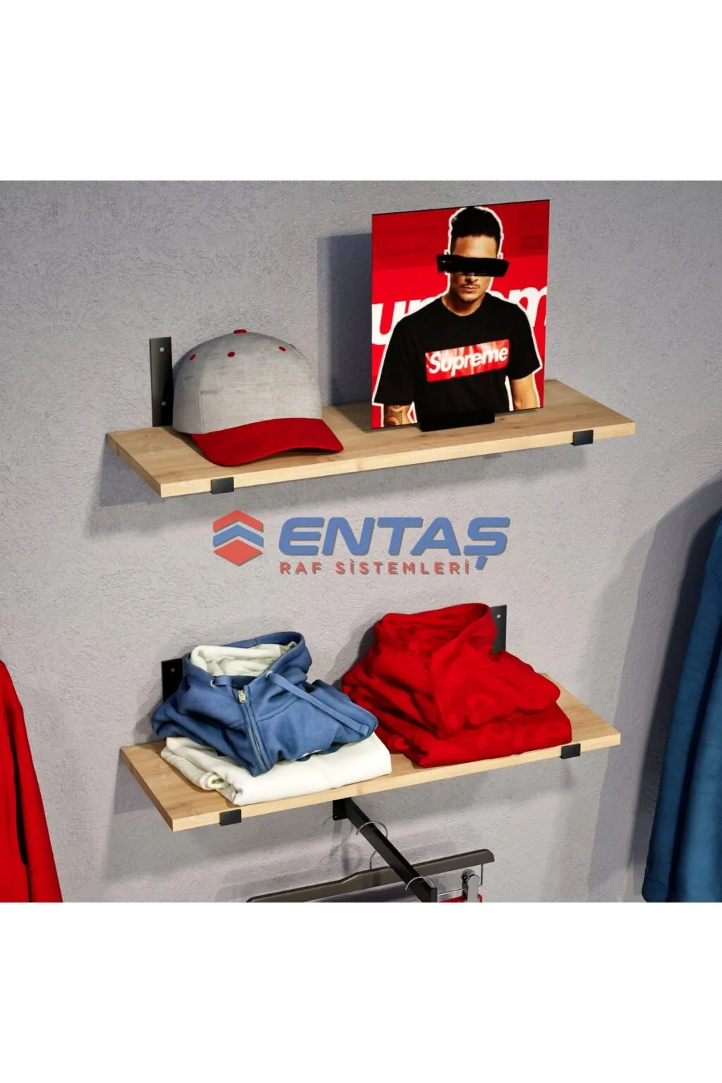 190*H:220,Giyinme Odası Rafı,Askılık Sistemi, Mağaza Raf Sistemi,Butik Raf Sistemi - Görsel 2