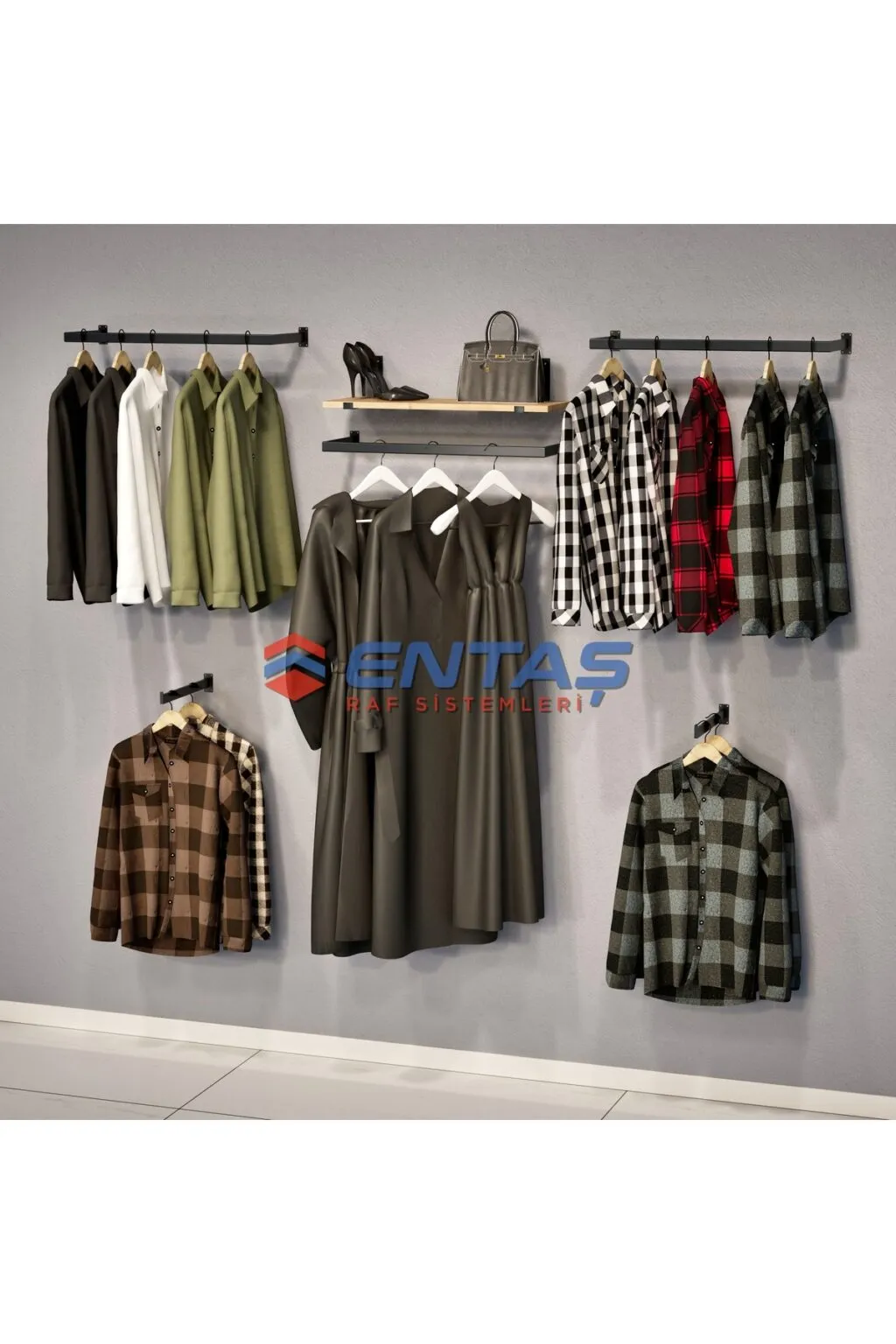 280*H:220, Giyinme Odası Rafı,Askılık Sistemi, Mağaza Raf Sistemi,Butik Raf Sistemi