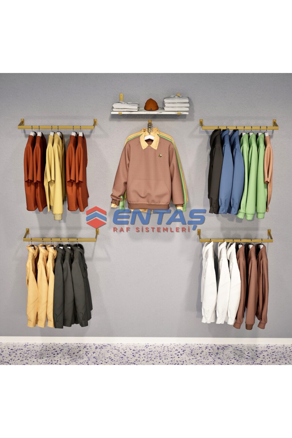 Mağaza Askılık Raf Sistemi 280x220 cm Gold - Butik Stand, Giyinme Odası Sistemi - Görsel 2