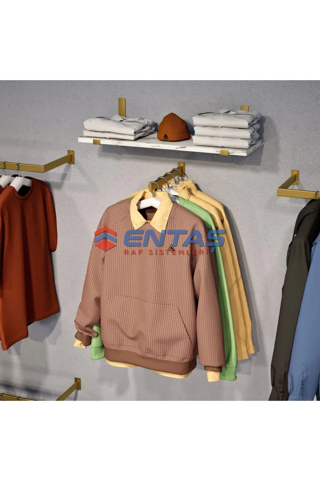 280*H:220,Giyinme Odası Rafı,Askılık Sistemi, Mağaza Raf Sistemi,Butik Raf Sistemi - Görsel 3