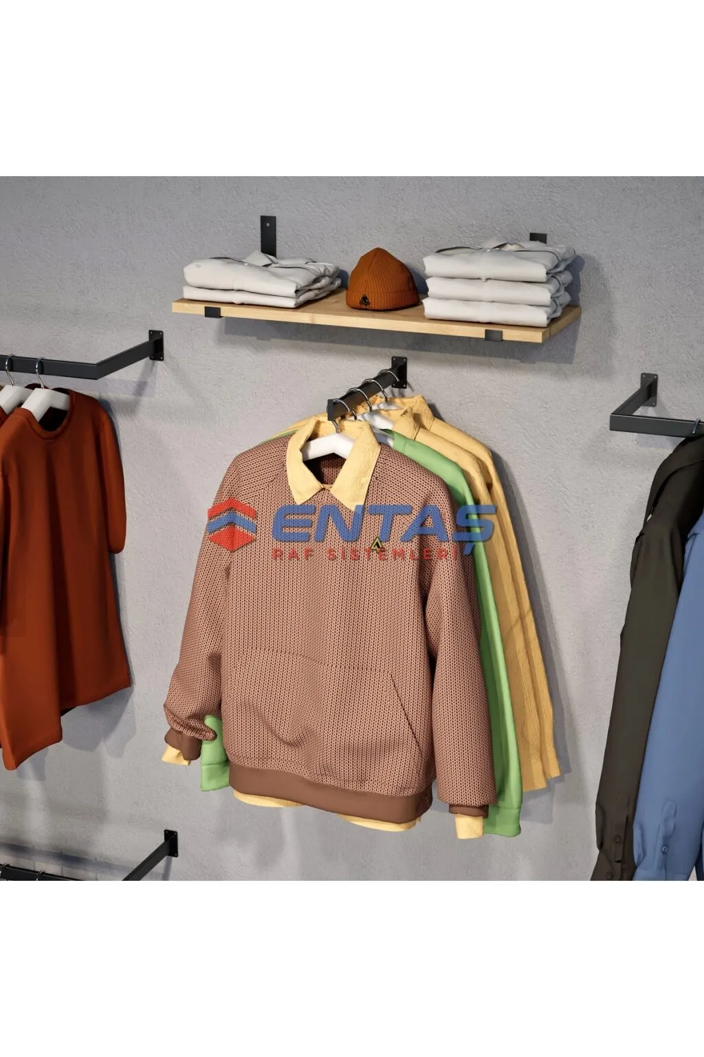 280*H:220,Giyinme Odası Rafı,Askılık Sistemi, Mağaza Raf Sistemi,Butik Raf Sistemi - Görsel 3