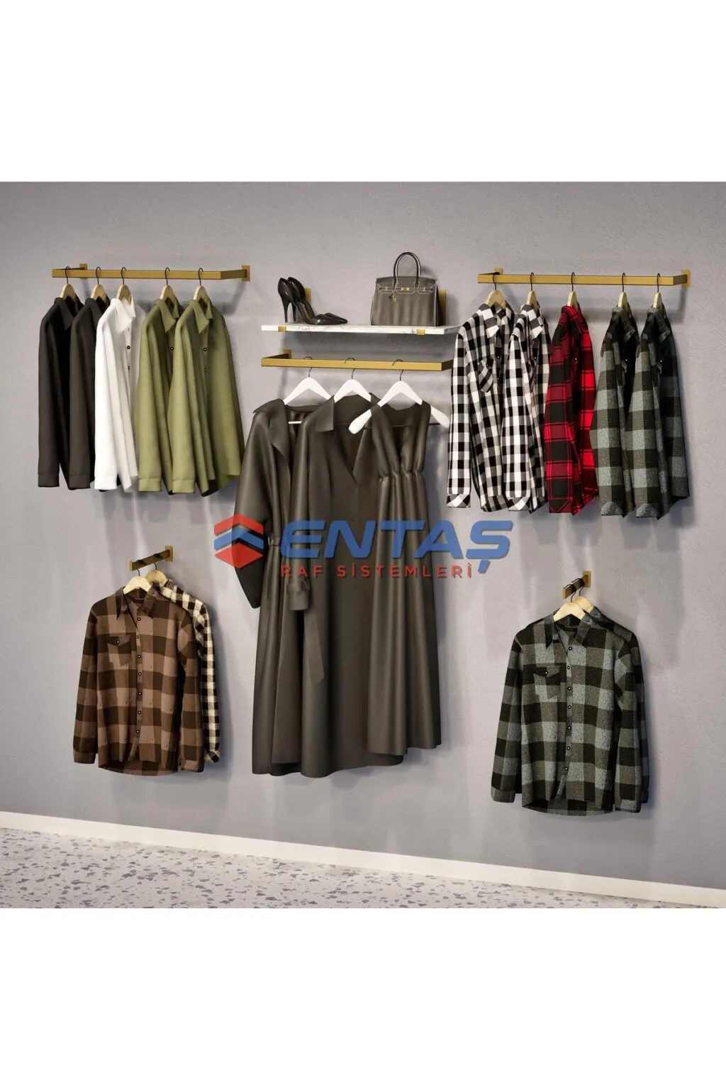 280*H:220, Giyinme Odası Rafı,Askılık Sistemi, Mağaza Raf Sistemi,Butik Raf Sistemi