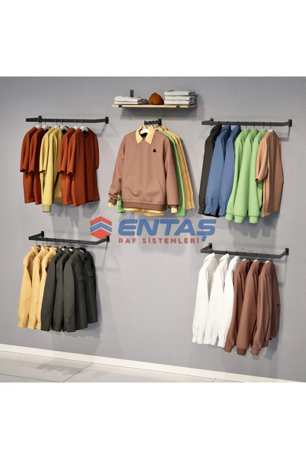 250*H:220,Giyinme Odası Rafı,Askılık Sistemi, Mağaza Raf Sistemi,Butik Raf Sistemi - Görsel 2