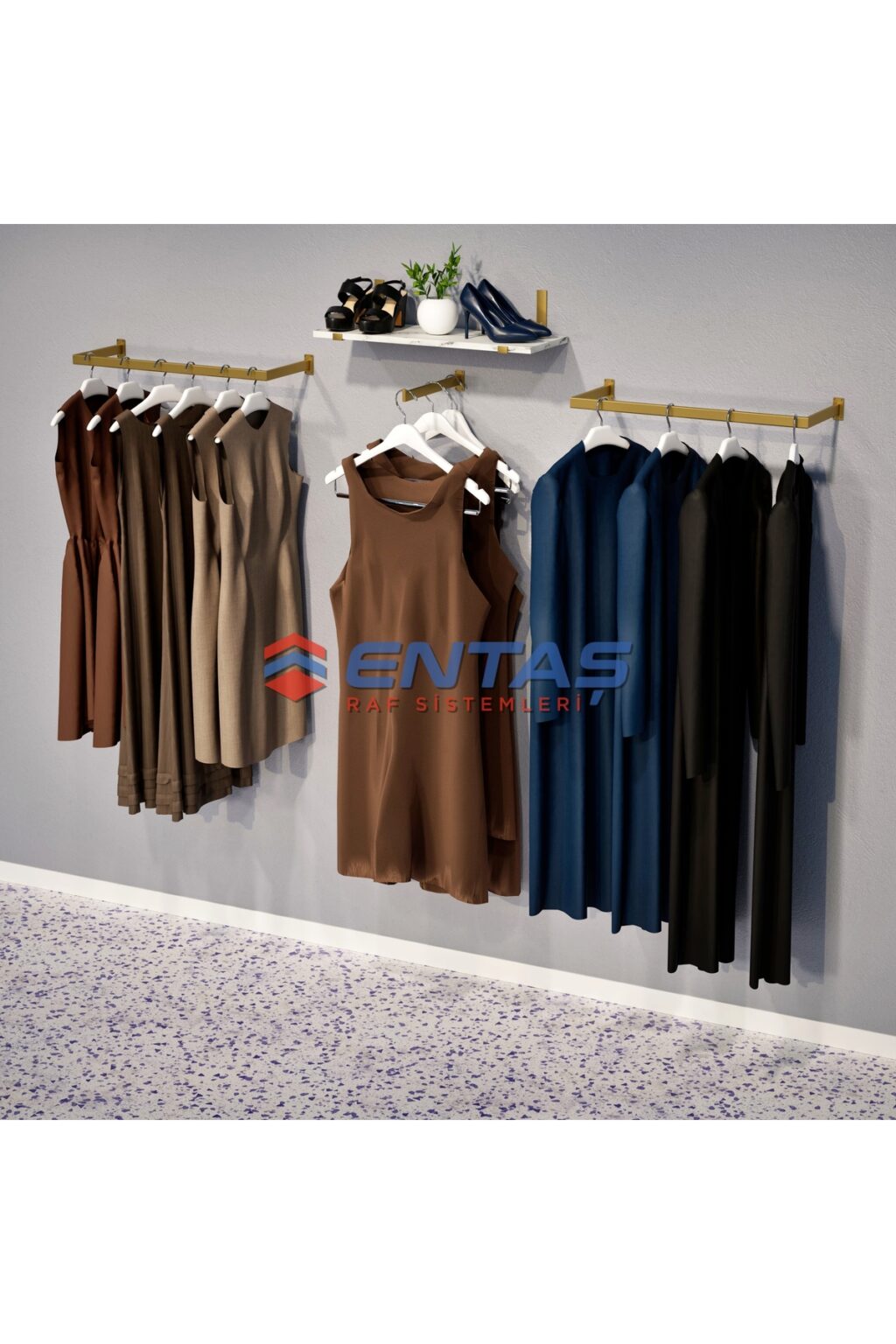 Mağaza Askılık Raf Sistemi 220x220 cm Gold - Butik Stand, Giyinme Odası Sistemi - Görsel 2