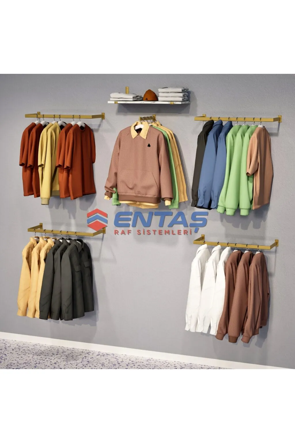 250*H:220,Giyinme Odası Rafı,Askılık Sistemi, Mağaza Raf Sistemi,Butik Raf Sistemi - Görsel 2