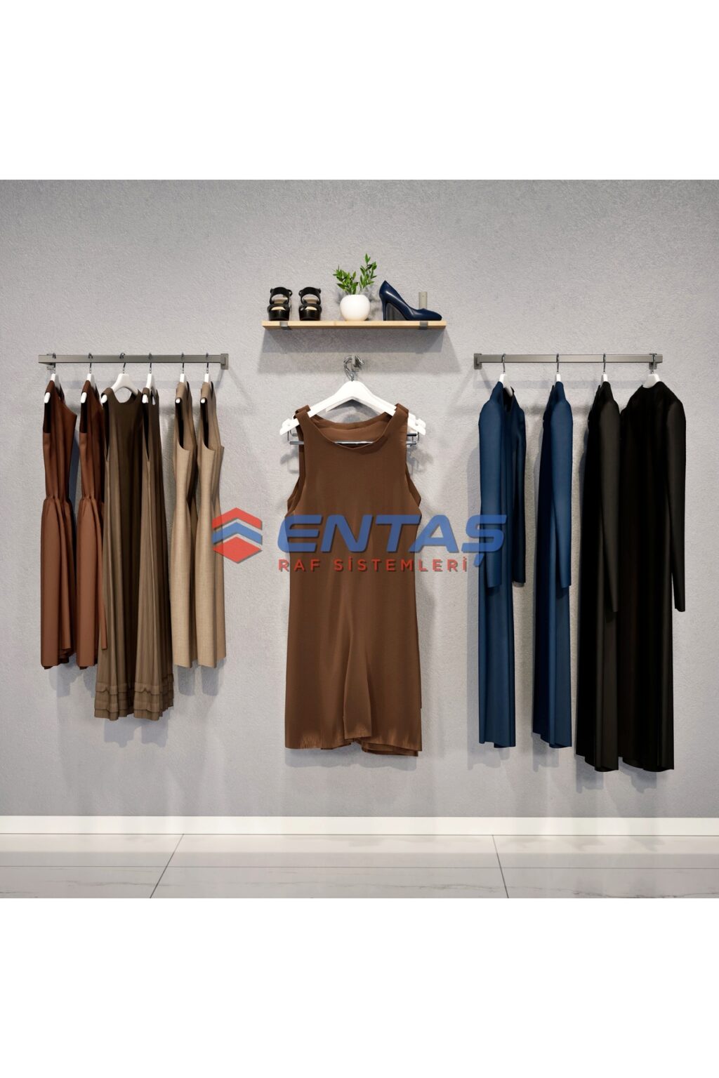 Mağaza Askılık Raf Sistemi 220x220 cm Siyah - Butik Stand, Giyinme Odası Sistemi