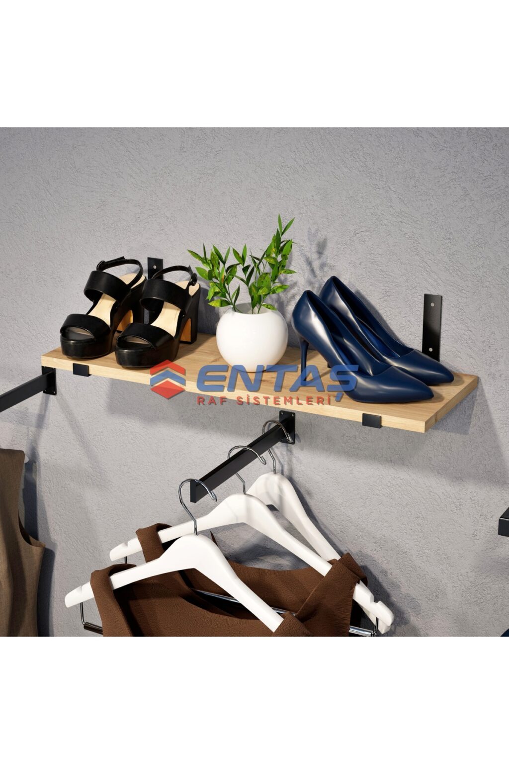 Mağaza Askılık Raf Sistemi 220x220 cm Siyah - Butik Stand, Giyinme Odası Sistemi - Görsel 3